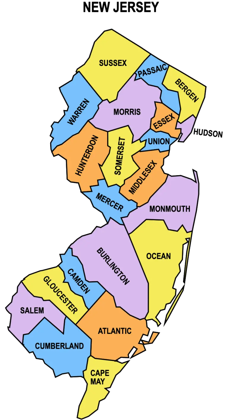 Map of the 21 New Jersey counties served by CarePoint Home Health